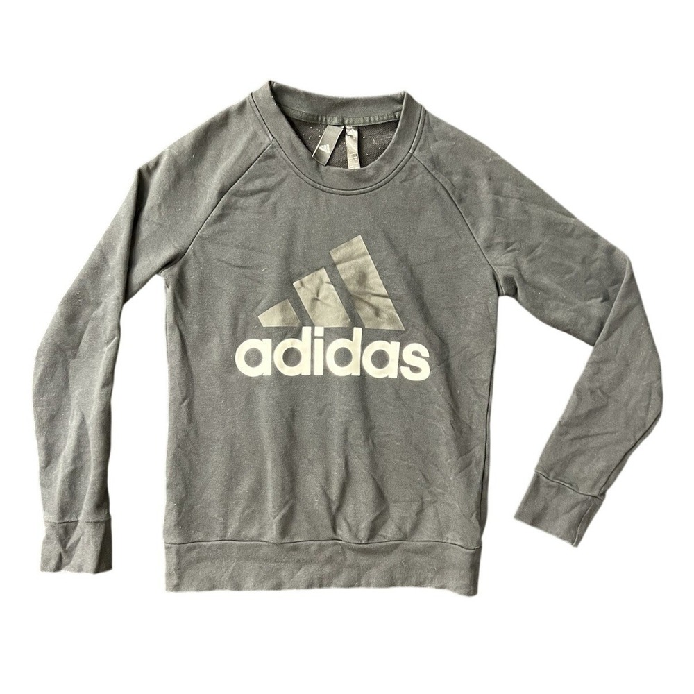 Adidas Sweatshirt Womens Medium Gray Logo Pullover Raglan French Terry Active